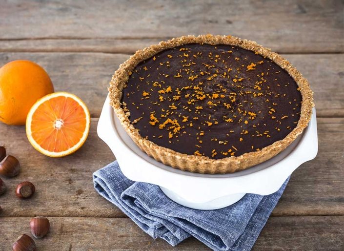 hazelnut chocolate tart with orange zest