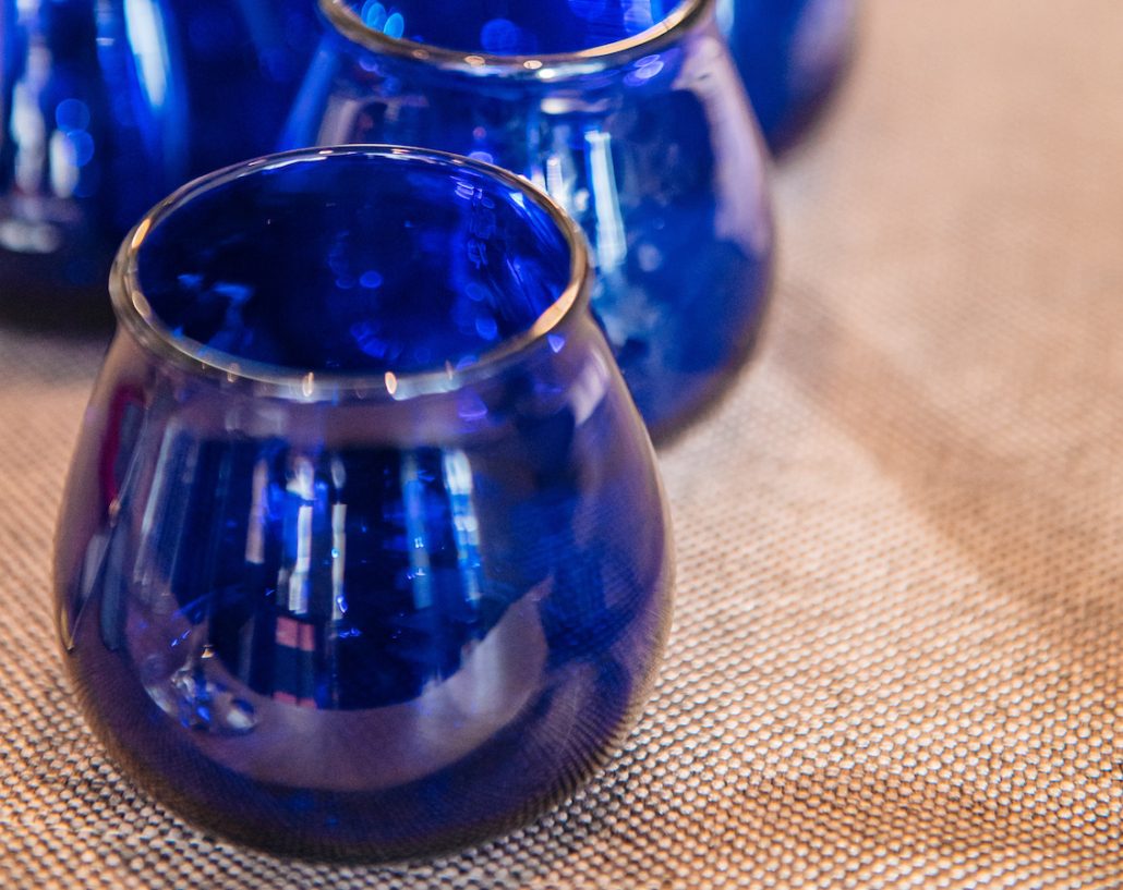 blue cups olive oil tasting
